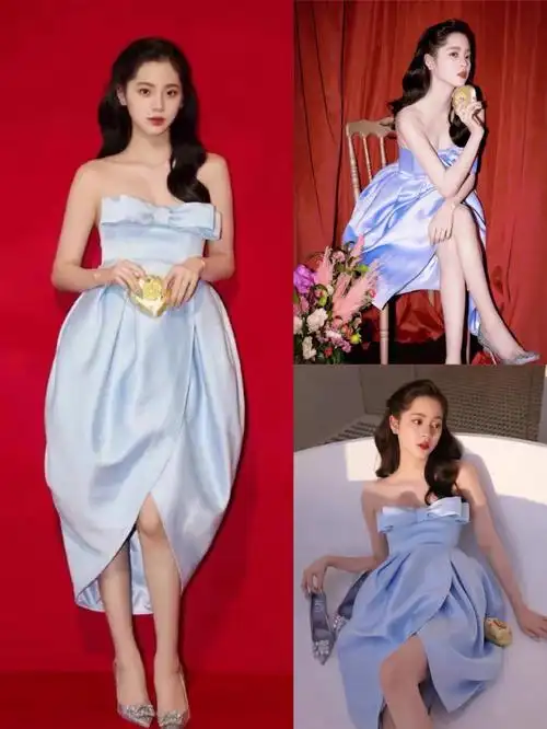 mingma欧阳娜娜同款蝴蝶结抹胸花苞裙礼服