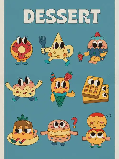 doodle简笔画甜品插画食物复古手帐素材