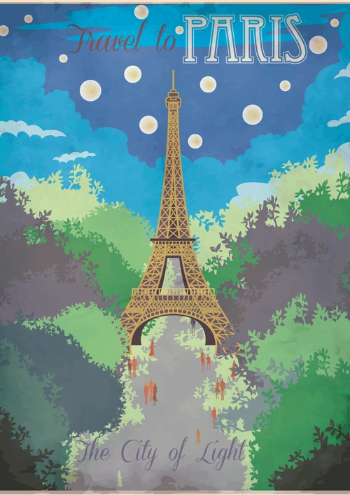 埃菲尔铁塔手绘插画矢量图