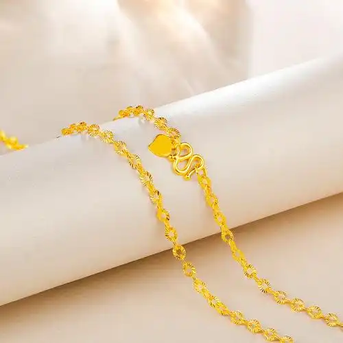 【新品】足金黄金项链时尚车花o字链素链锁骨链女士/计价