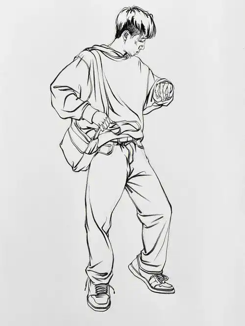 考前单人站姿线稿与完整画面