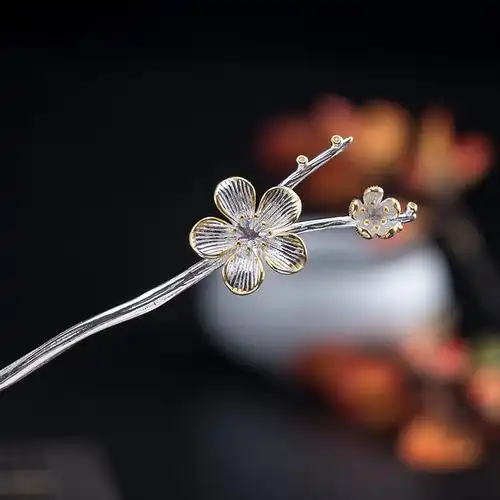 素十八s925银梅花枝发簪女2021新款潮古风头饰宫廷气质中国风簪子