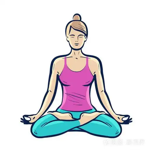 快乐的女孩坐在莲花姿势瑜伽健身理念矢量插图