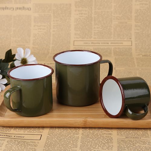 雅空杯子陶瓷复古铁茶杯军绿色漱口杯怀旧经典杯子水杯刷牙杯复古老式