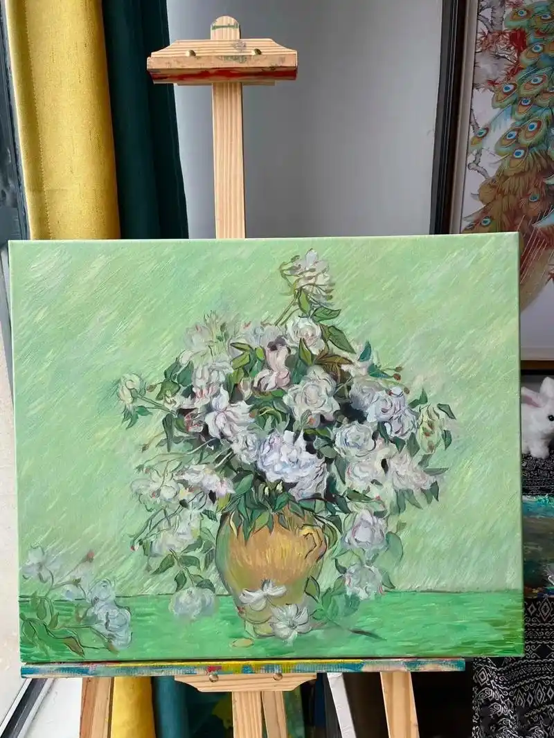 临摹.梵高的白玫瑰#手绘油画 #绘画过程分享 #画画96 # - 抖音