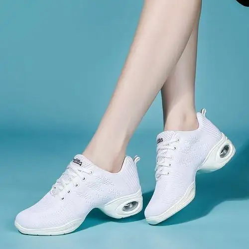 黑色舞蹈鞋女士2020春夏新款镂空外穿时尚广场舞跳舞鞋子针织舞鞋