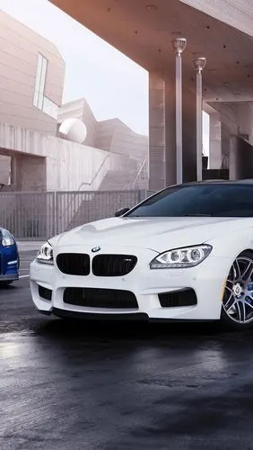 白色的宝马m6和蓝色日产gt-r车 iphone 壁纸