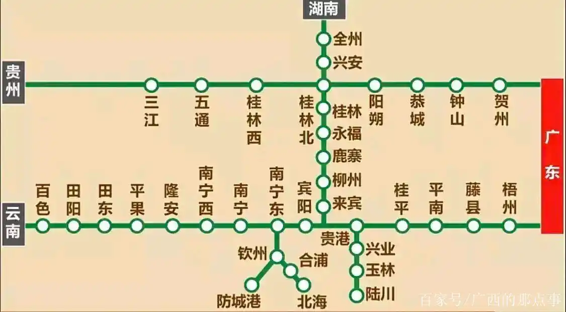 广西高铁线路图,北部湾沿海三市车次较少