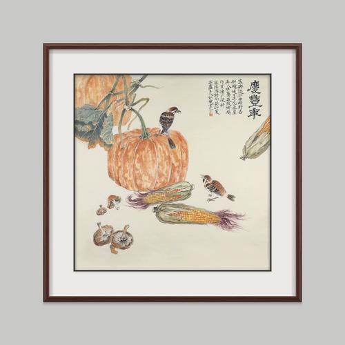 画家小院餐厅装饰画南瓜挂画手绘真迹国画餐厅玄关荷花名家字画