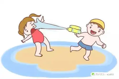 小孩河边玩水的简笔画