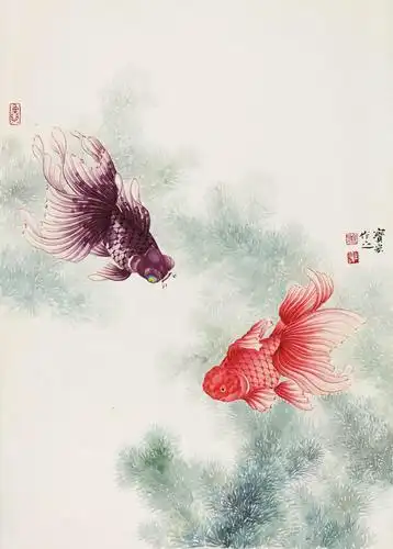 其工笔没骨金鱼