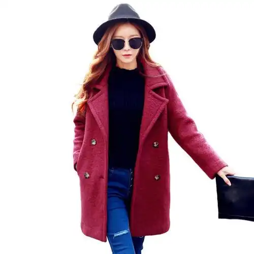 韩都衣舍2018冬季新款韩版大衣宽松长袖中长款毛呢外套女ou6246尧