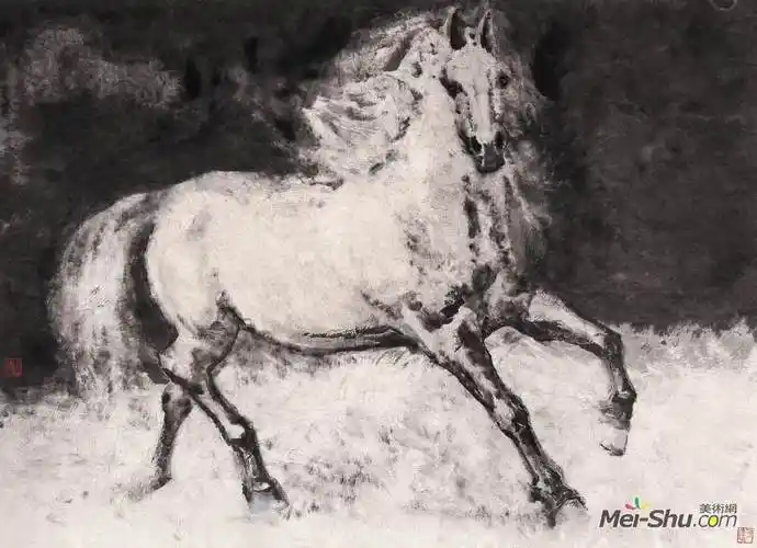 白马图伍必端中国画高清作品欣赏