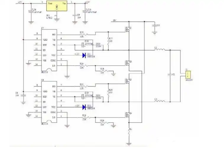 下面以单相正弦波逆变器的后级电路为例讲解下,部分电路如下图