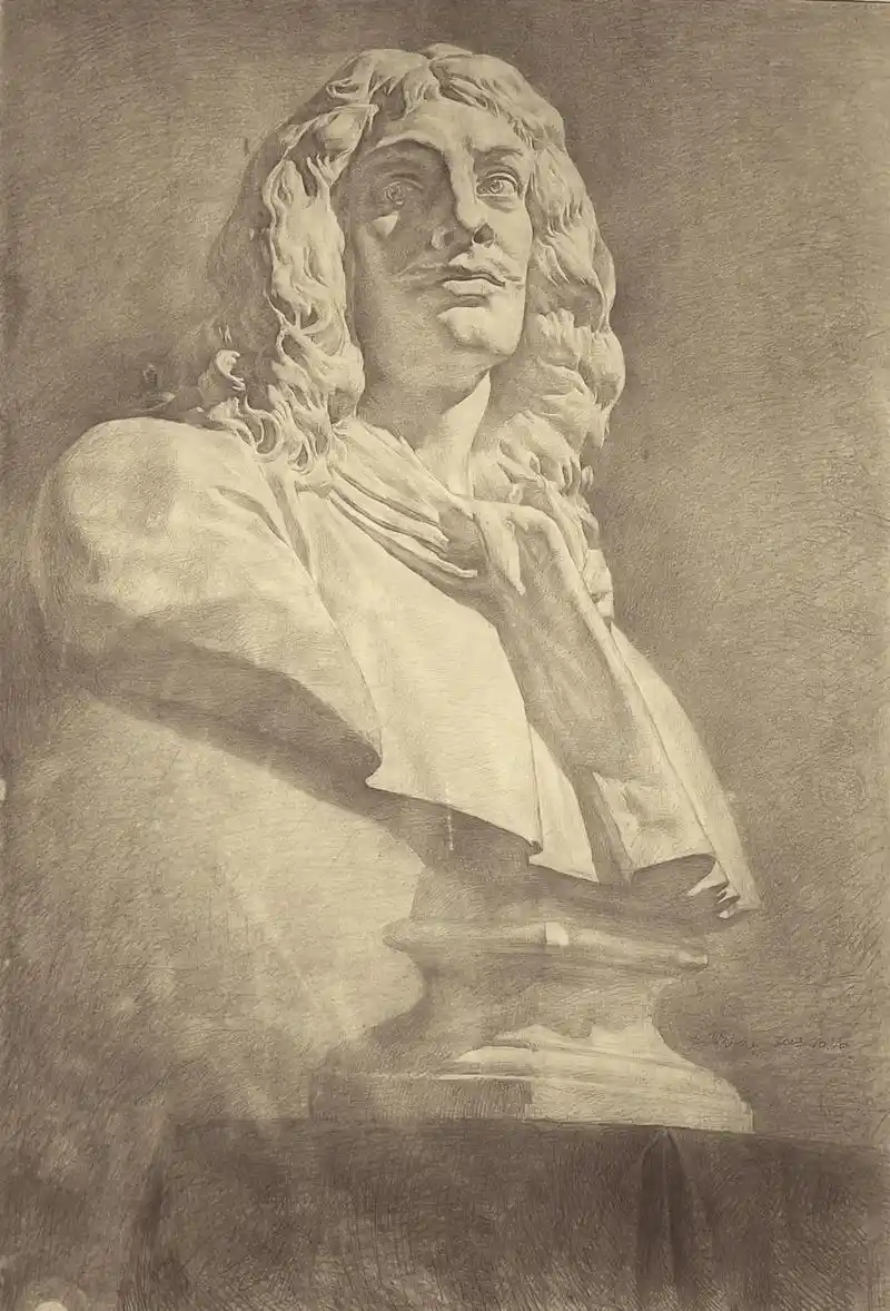 终于画完了,加个滤镜还挺像那么回事的#石膏像 #莫里哀#素描 - 抖音