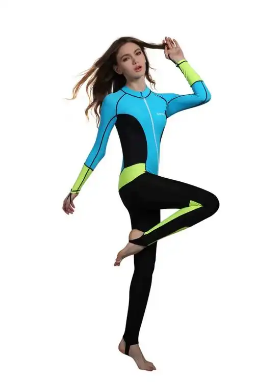 韩国女长袖泳衣连体潜水服带帽防晒浮潜衣冲浪潜水衣成人水母衣夏