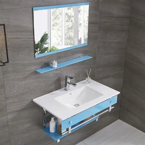 知渡卫生间洗手盆柜组合挂墙式洗面盆钢化玻璃盆一体陶瓷洗脸盆洗漱台