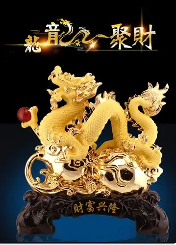 批发树脂仿木雕招财龙摆件工艺品生肖龙家居客厅办公室风水装饰品
