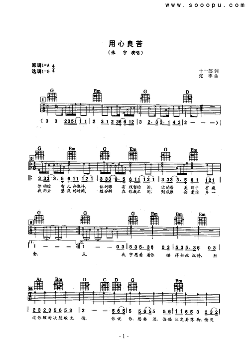 用心良苦 吉他类 流行_其他曲谱_搜谱网