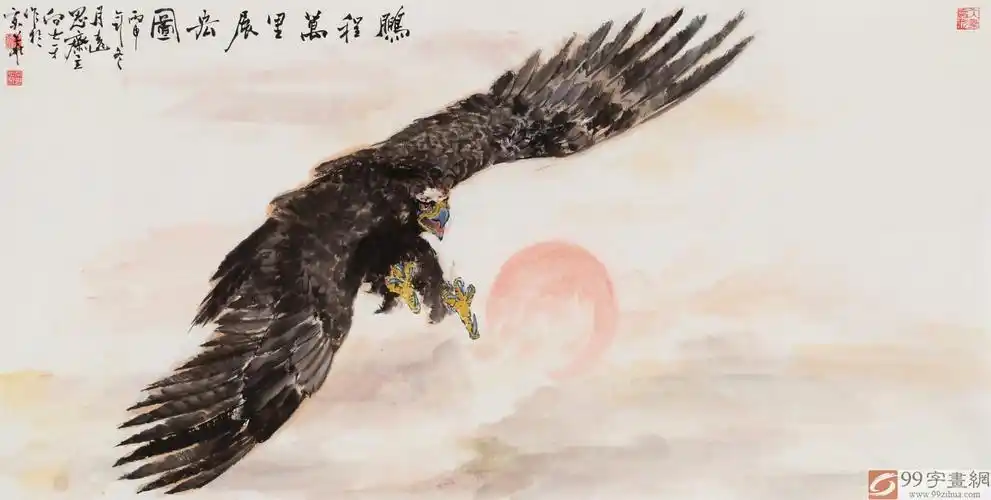 向士平 四尺《鹏程万里展宏图》 三峡大学教授 - 雄鹰展翅图 - 99字画