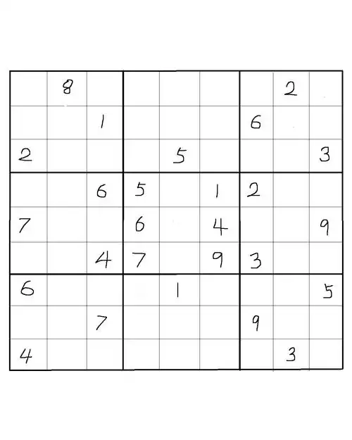 将1～9这9个数字填入每行,每列,每个小九宫格,且每个数字在每行,每列