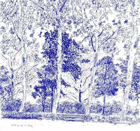 【圆珠笔速写】松动的风景速写的太美,一张纸一只笔随心畅怀去画!