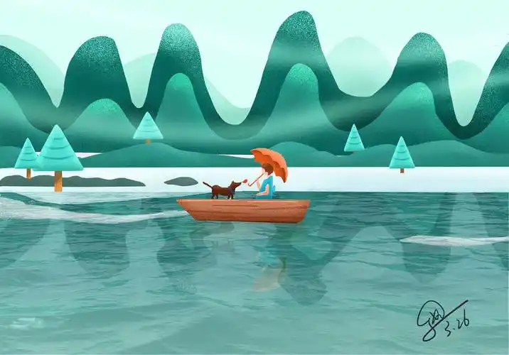 插画-湖中打伞女孩