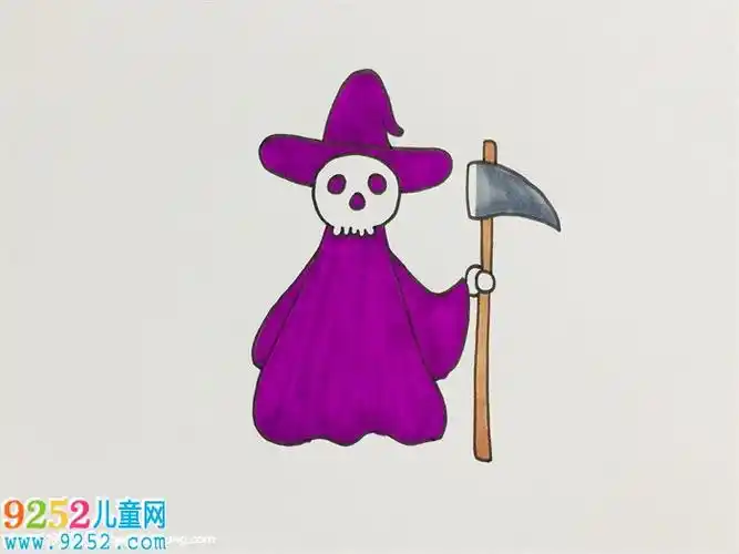 1,首先画出死神头部骷髅的基本轮廓,接着在上面画出空洞的眼眶与鼻子