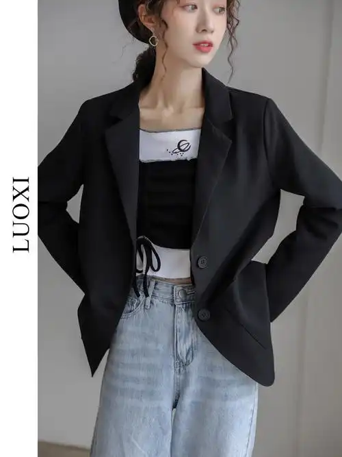 洛熙2020年新款黑色小西西装女士休闲职业短款cosplay女装