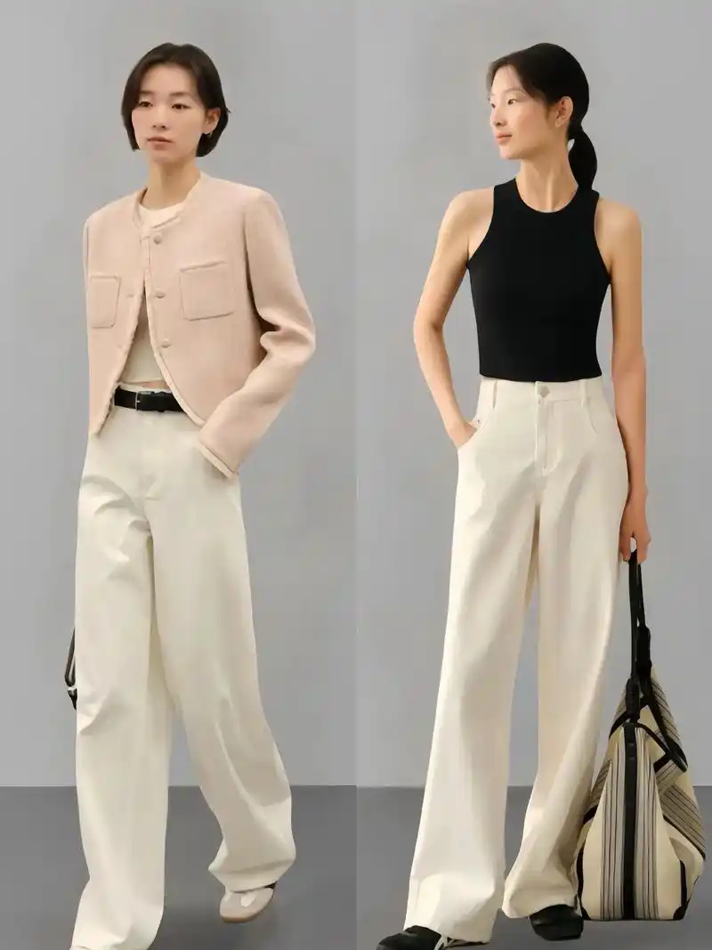 三防面料白色阔腿牛仔裤