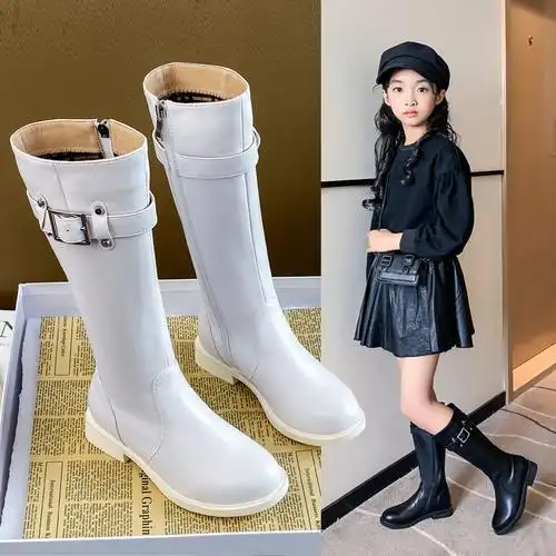 女童皮靴高筒靴儿童马靴公主单靴春秋靴子中大皮靴