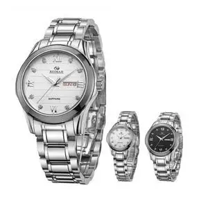 雷迈reimah 时尚不锈钢带日历石英腕表蓝宝石防水男女情侣表 6085