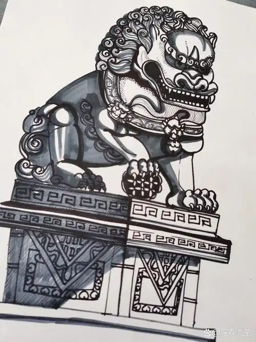 石狮子照片写生——手绘过程