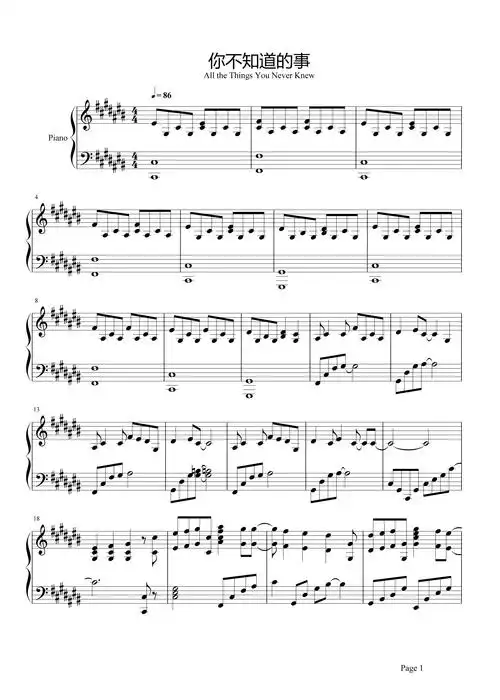 你不知道的事钢琴谱 王力宏电影恋爱通告主题曲1