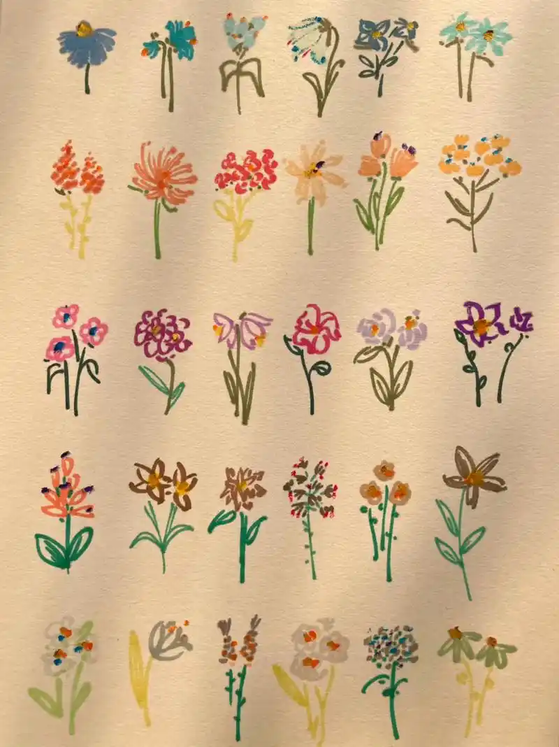 水彩马克笔|植物花卉装饰画|氛围感简笔#马克笔手绘 #装饰画 - 抖音