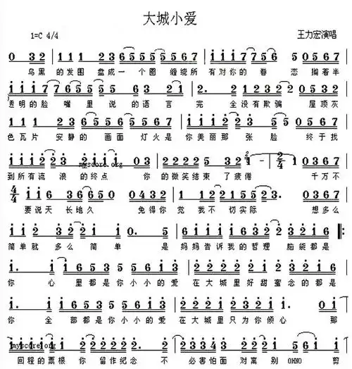 《大城小爱》(王力宏演唱)_歌谱简谱_歌词简介_曲谱资料