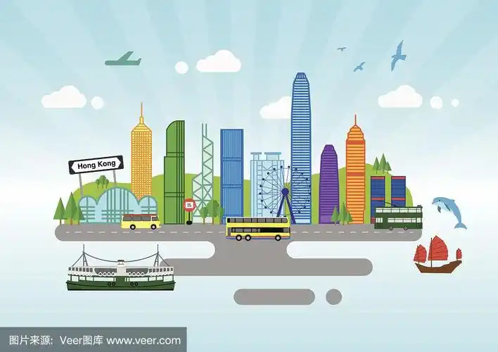香港城市天际线颜色全景矢量插图-插图