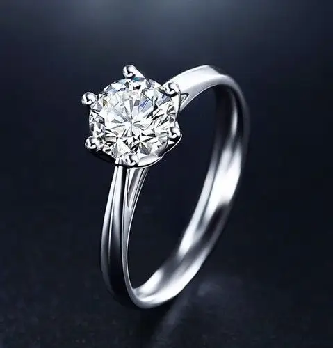 恒久经典六爪钻戒女1克拉裸钻林心如杨幂款定制求婚订婚结婚戒指