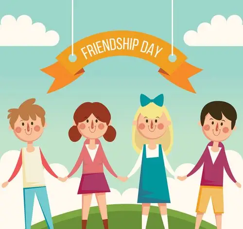 创意友谊日4个拉手孩子矢量素材