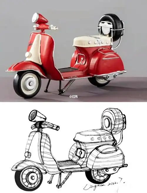 摩托车手绘线描速写写生