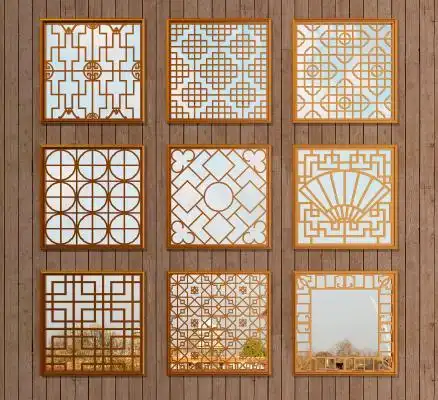 中式镂空木质仿古花窗