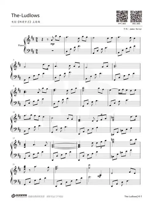 the ludlows(电影《燃情岁月》主题曲)-james horner钢琴谱-james
