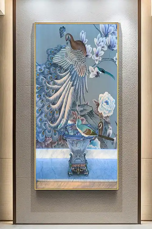 3d立体浮雕孔雀玄关画