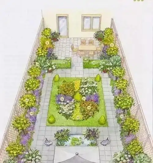 美观而实用的国外长方形花园设计布局图