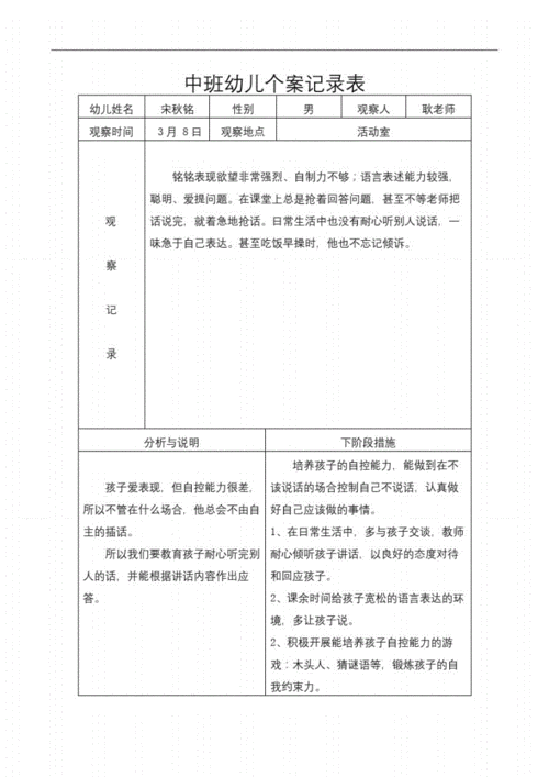 网站首页 海量文档 幼儿/小学教育 幼儿教育中班观察记录表.