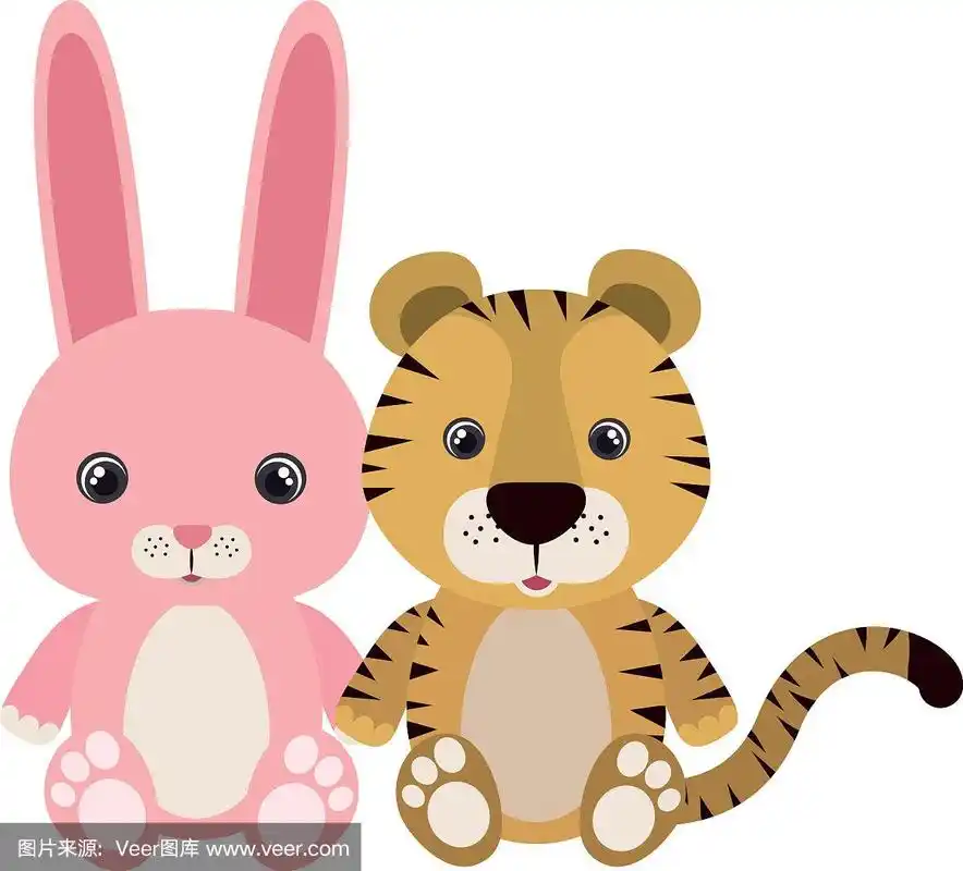 可爱的小老虎和兔子角色