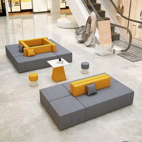 办公沙发茶几组合简约现代创意异形转角休闲公司大堂接待会客布艺