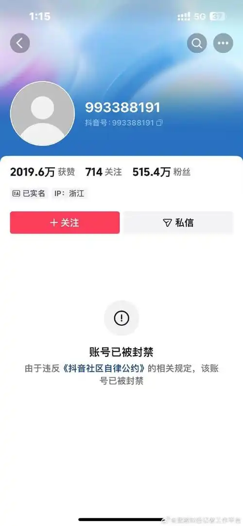 知名网红"铁头惩恶扬善"在抖音,快手,微博等平台上的账号均被封禁