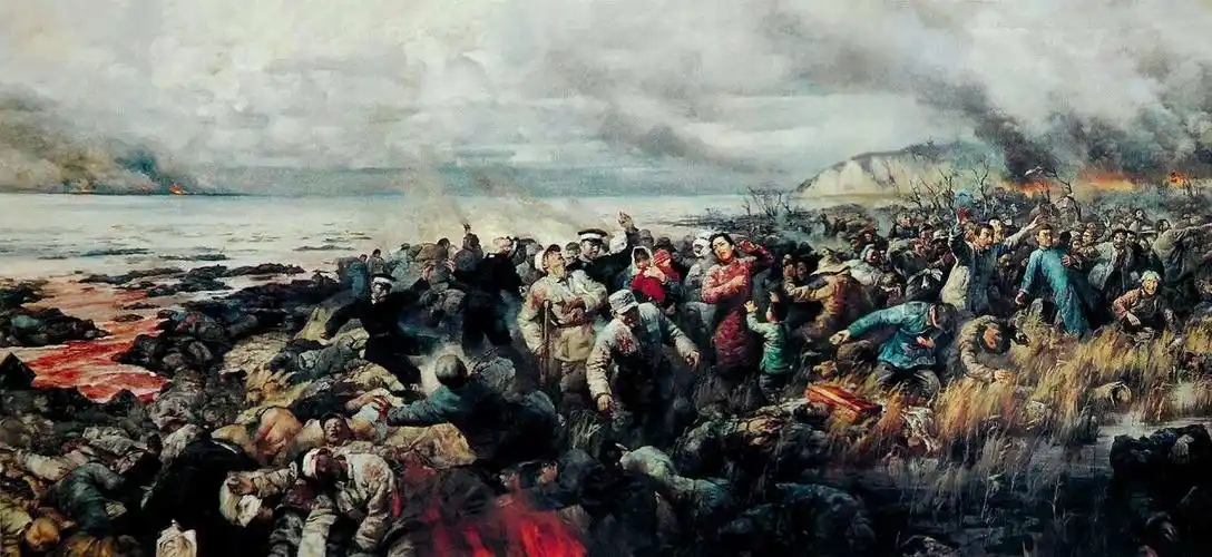 (全景)   油画《南京大屠杀·1937·燕子矶》1995年 侵华日军南京大