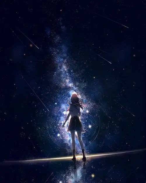 晚上 星空 少女 背影许愿 全面屏手机壁纸-动漫壁纸 - 壁纸之家